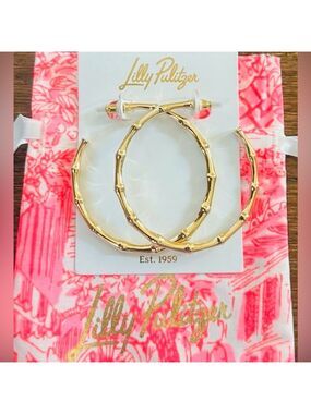 Lilly Pulitzer Bamboo Forest Hoop Earrings Gold-New